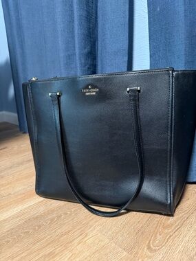 kate spade Black Leather Tote with Gold Logo